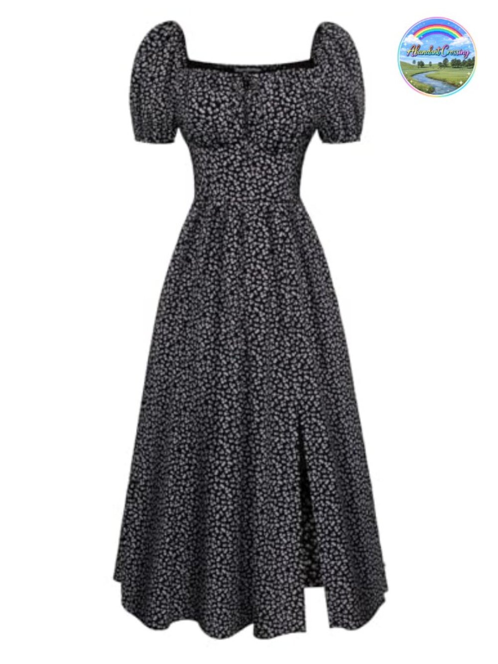 Floral Corset Midi Dress with Pockets Split Puff Sleeve